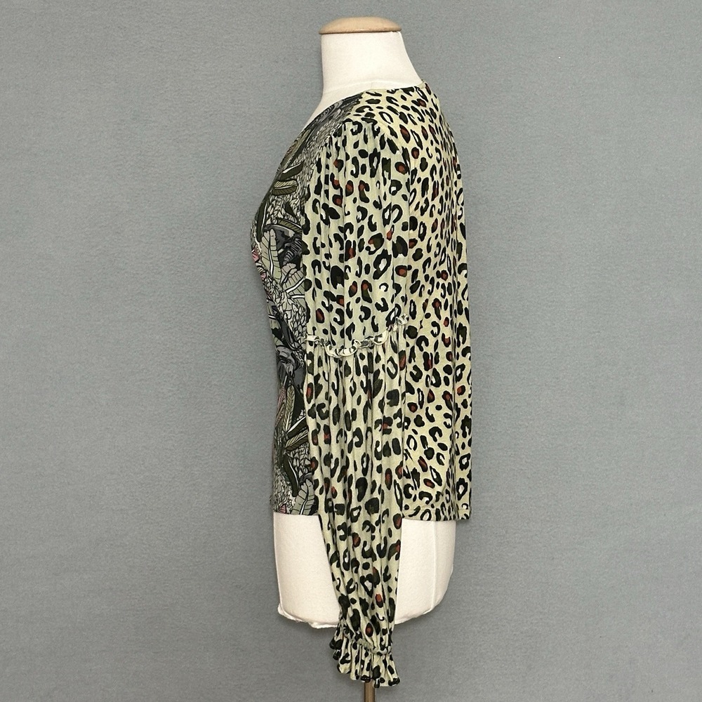 Bl-nk London Anthropologie Womens Top M Sibley Safari Cheetah Elephant Wildlife - Picture 5 of 13